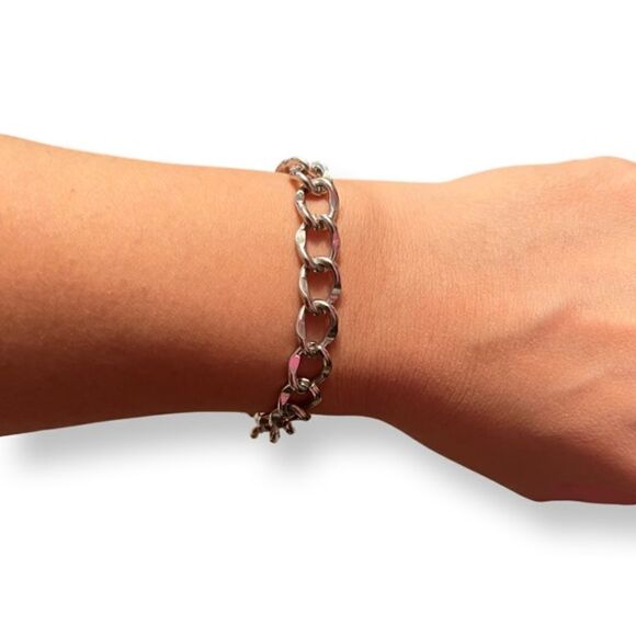 🤯5/$20🤯 Thick Silver Tone Link Chain Bracelet - Picture 1 of 2